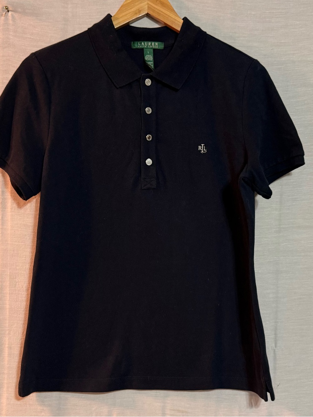 Lauren Ralph Lauren Black Cotton Piqué Polo Shirt Size L